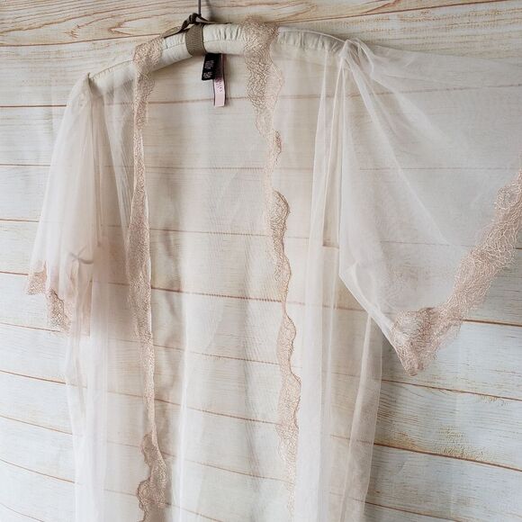 Victoria's Secret Sheer Mesh Eyelash Lace Trim Short Negligee Women's Size M/L - Picture 3 of 9